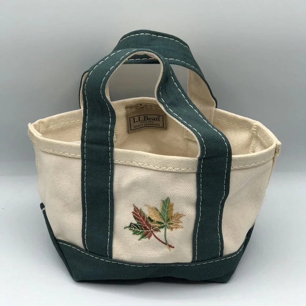 LL Bean Mini Boat And Tote Bag Embroidered Autumn Leaves 5.5"Lx5"Hx4.5"D - Picture 9 of 9